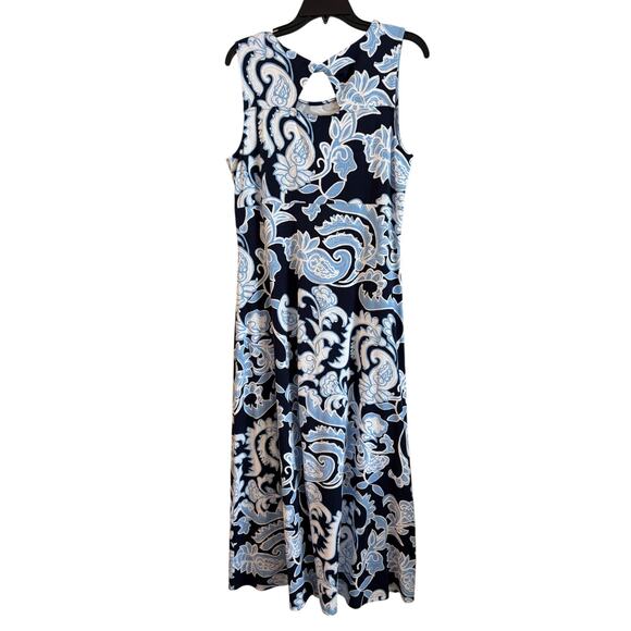 Talbots Jersey Maxi Dress Dynamic Paisley Sleeveless Size Large Blue - Picture 4 of 6